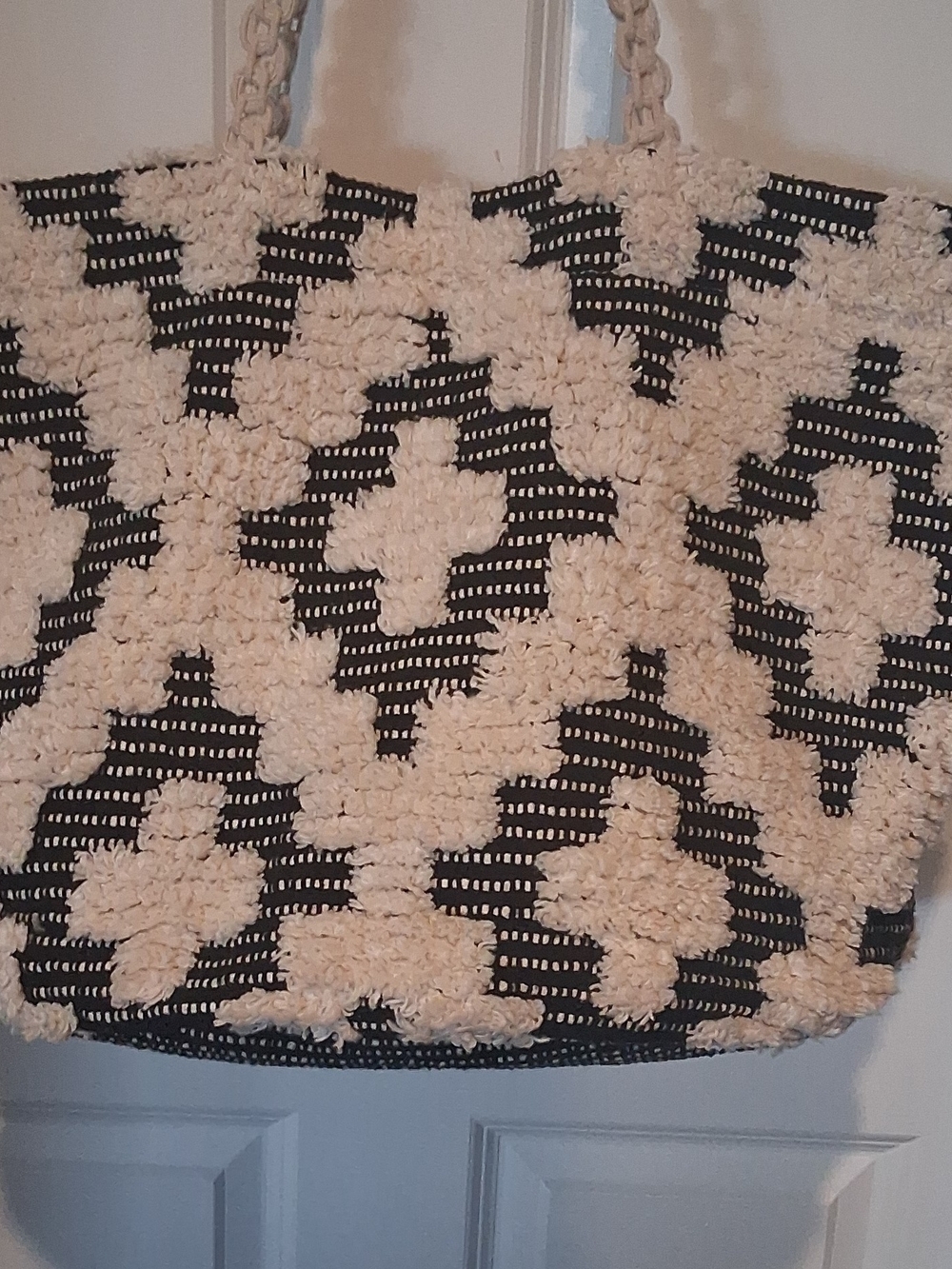 Anthropologie Large Black And Cream Boho Style Tote Bag